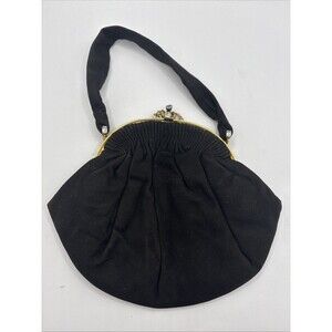 Vtg Black Soft Evening Bag/ Clutch Goldtone Hardware
